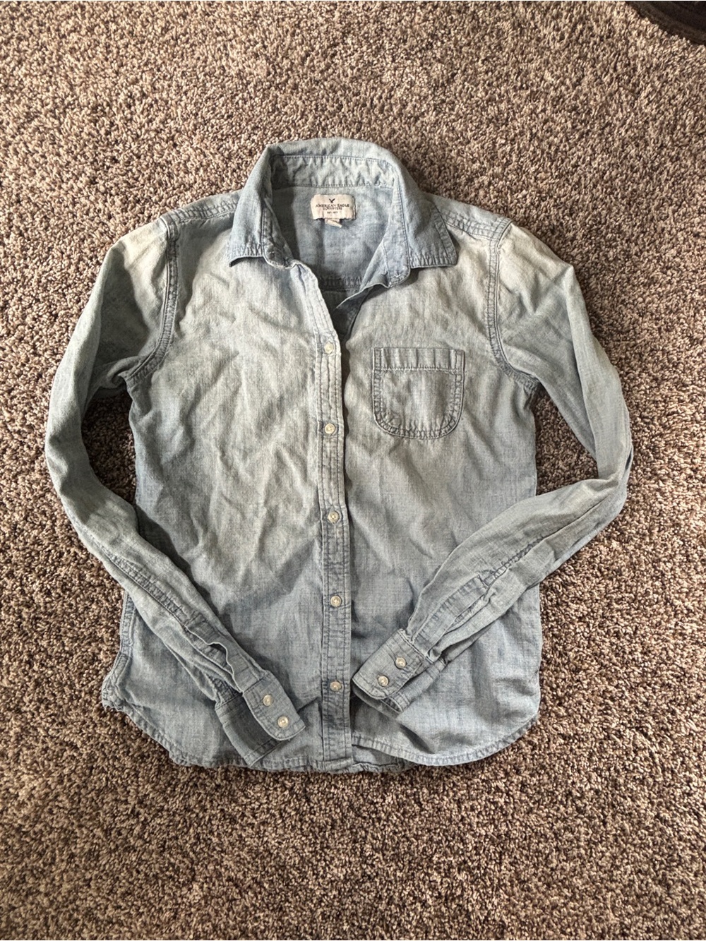 American Eagle Outfitters Light Wash Denim Button-Up Shirt